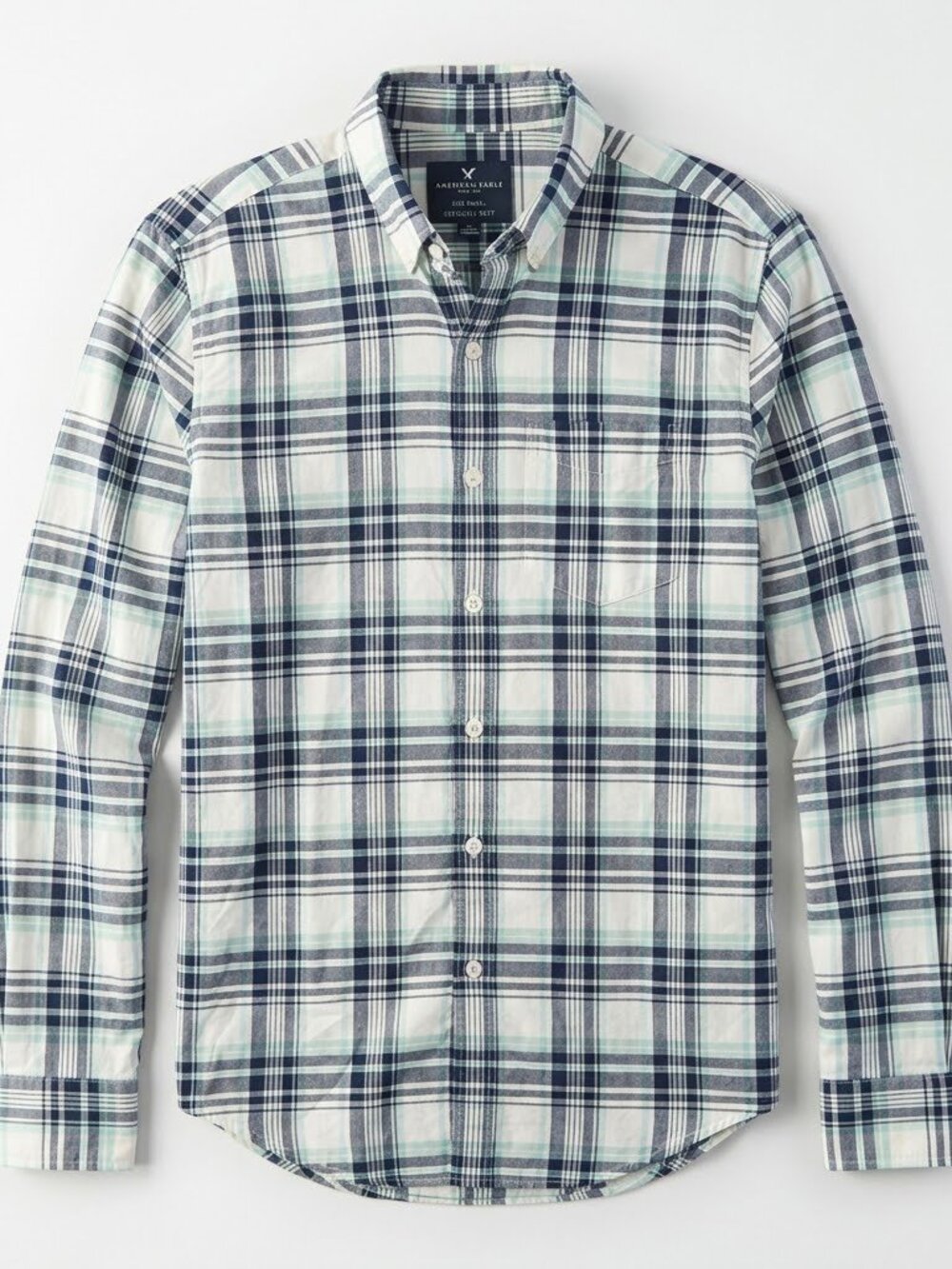 American Eagle Shirt Mens Small S Seriously Soft Plaid Flannel Button Up Blue